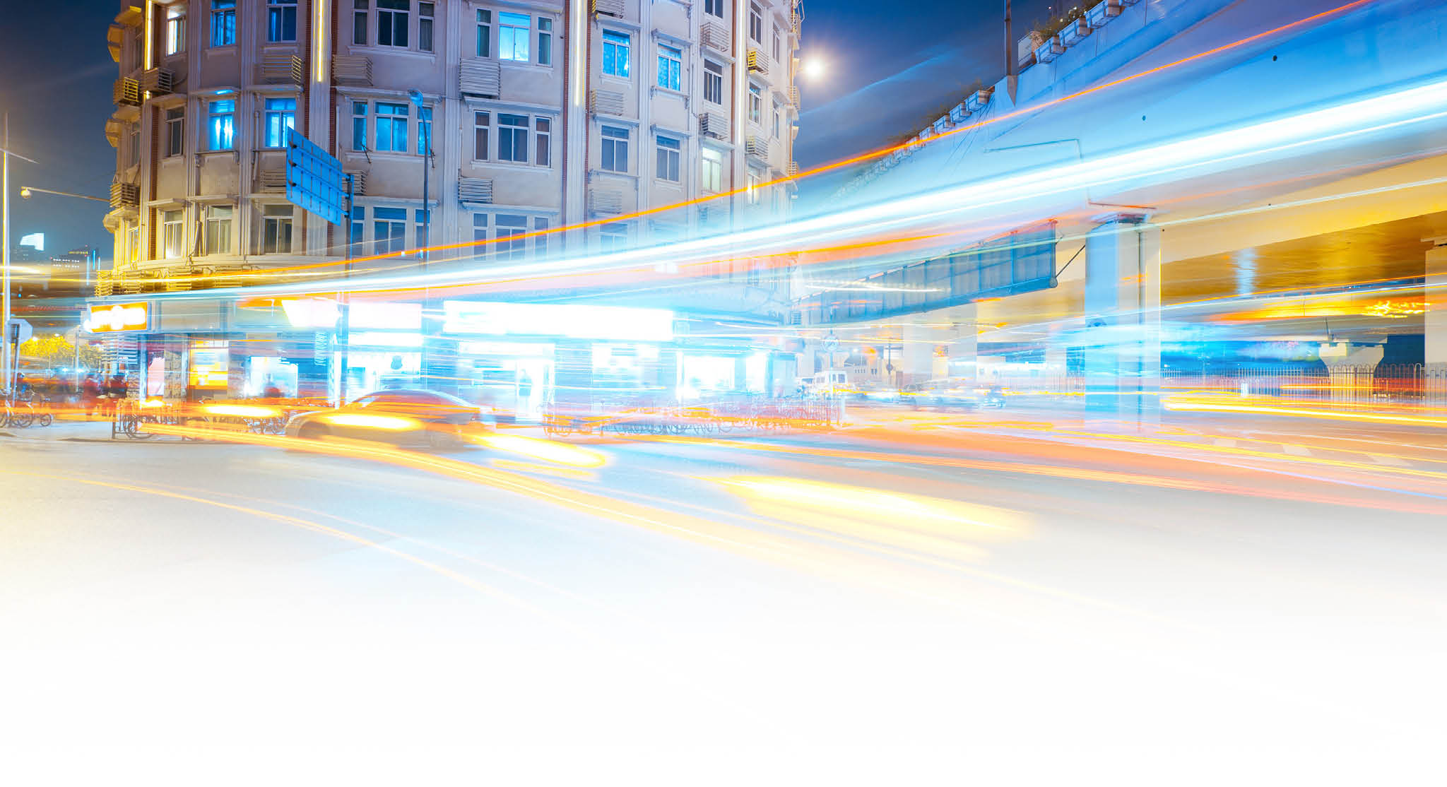 Megacity Highway at night with light trails in shanghai china.