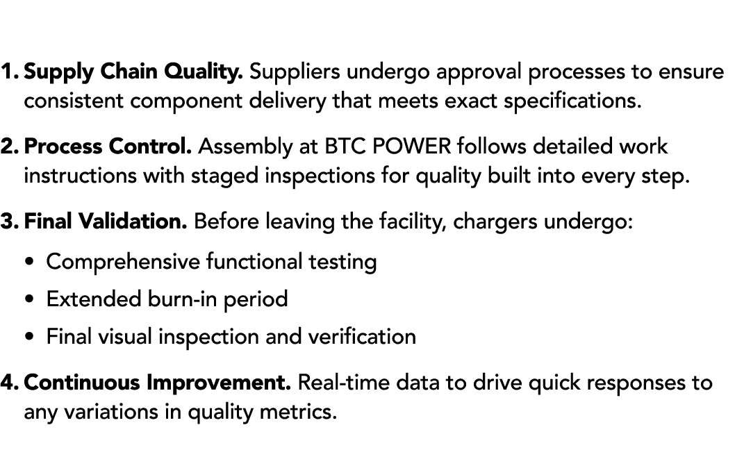 1. Supply Chain Quality. Suppliers undergo approval processes to ensure consistent component delivery that meets exac...